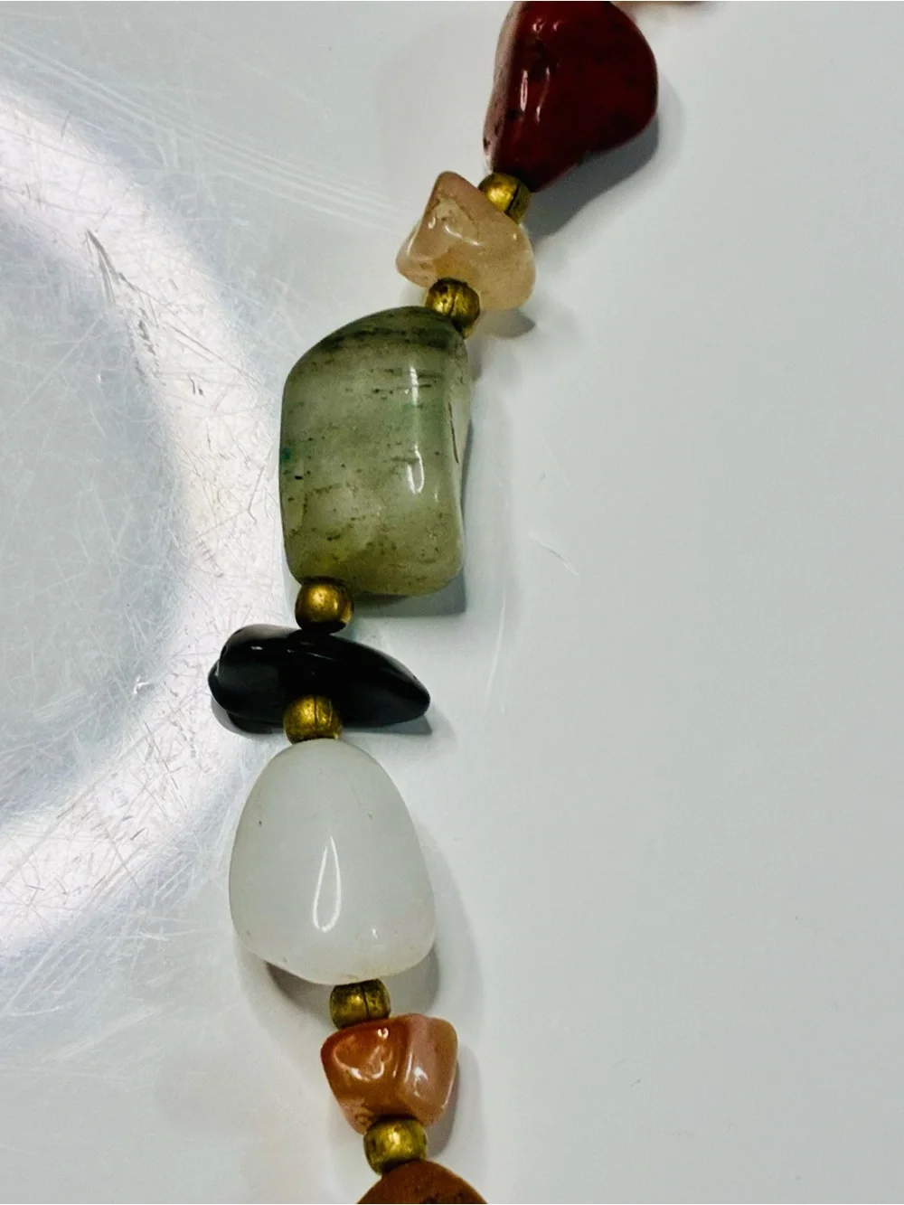 Multicolor Natural Stone Bead Necklace - Mixed Gem Accents VTG Hippie Cowgirl